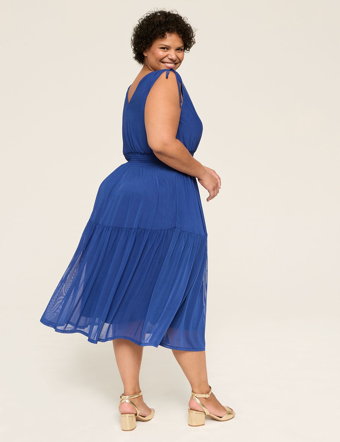 SL VNECK SHIRRED SHOULDER LONG MIDI Product Image 2