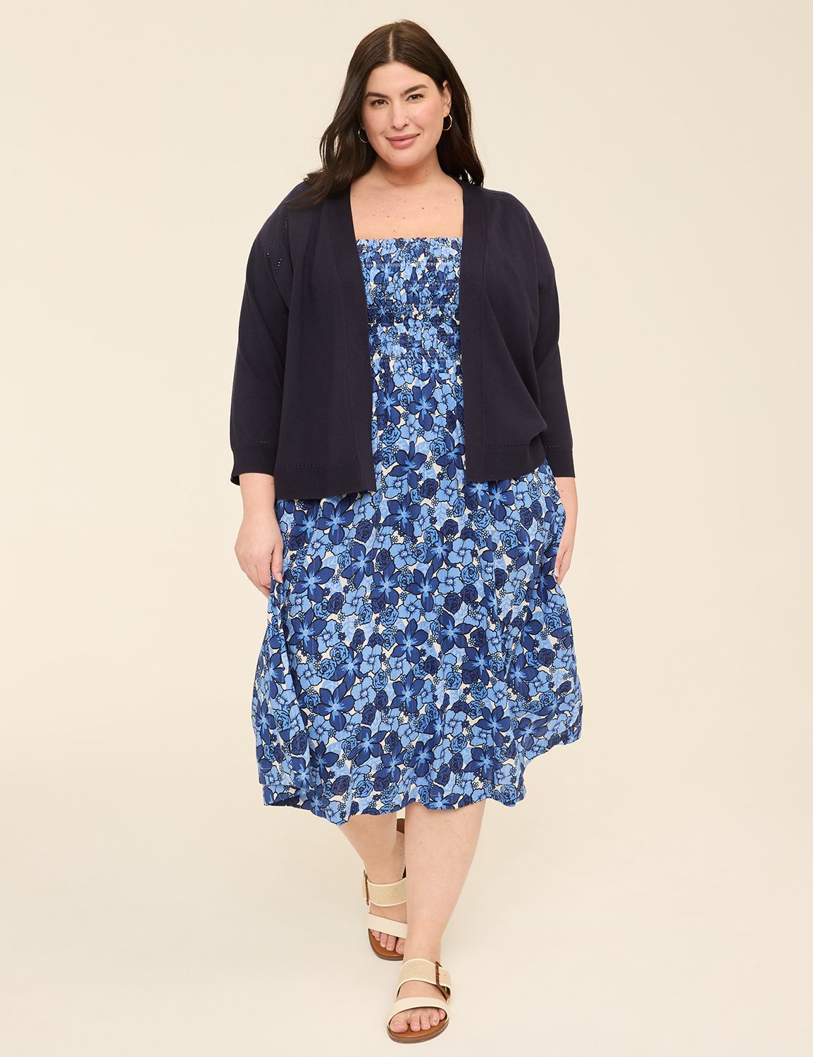 Smocked-Bodice Flutter-Sleeve Midi Dress | LaneBryant