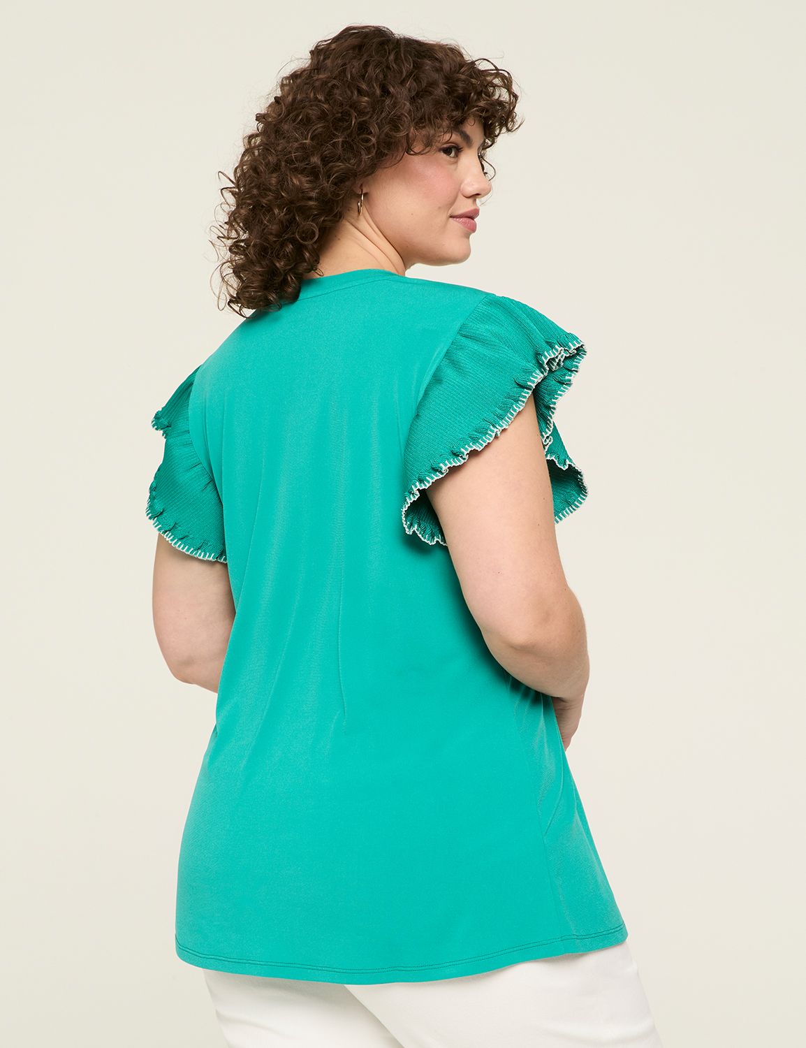 Ruffle Short Sleeve Scoop Neck Top | LaneBryant