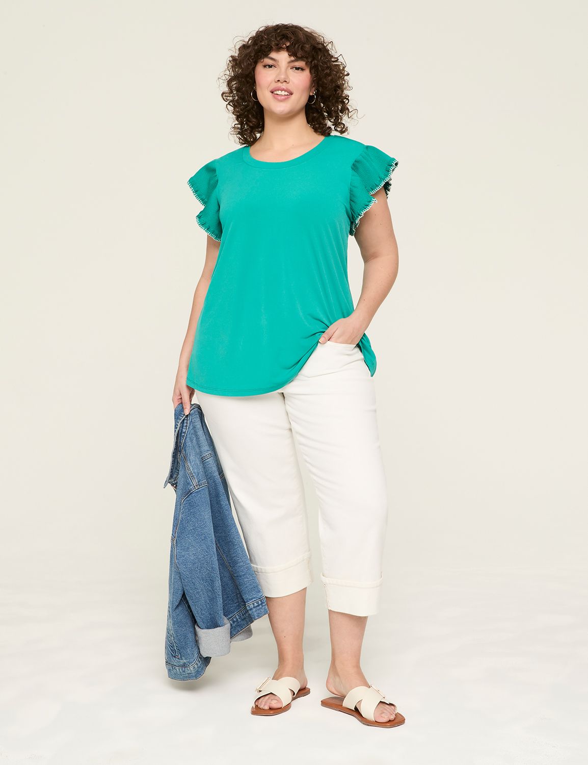 Glossy Ruffly Short Cap Sleeve Top main image 0