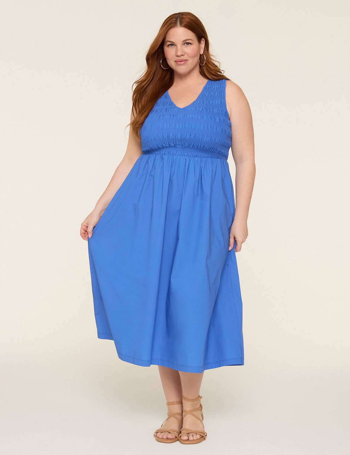 Plaid Smocked Bodice Midi Dress