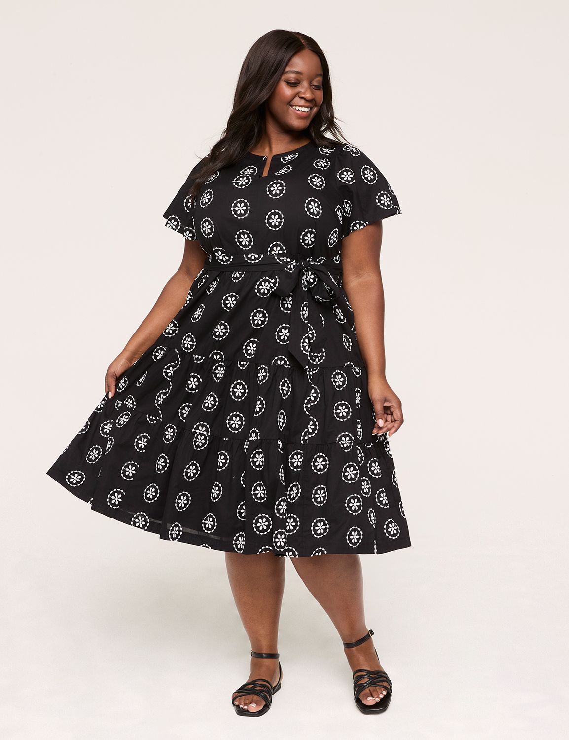 SS FLUTTER VNECK IN WOVEN EYELET 11 Product Image 1