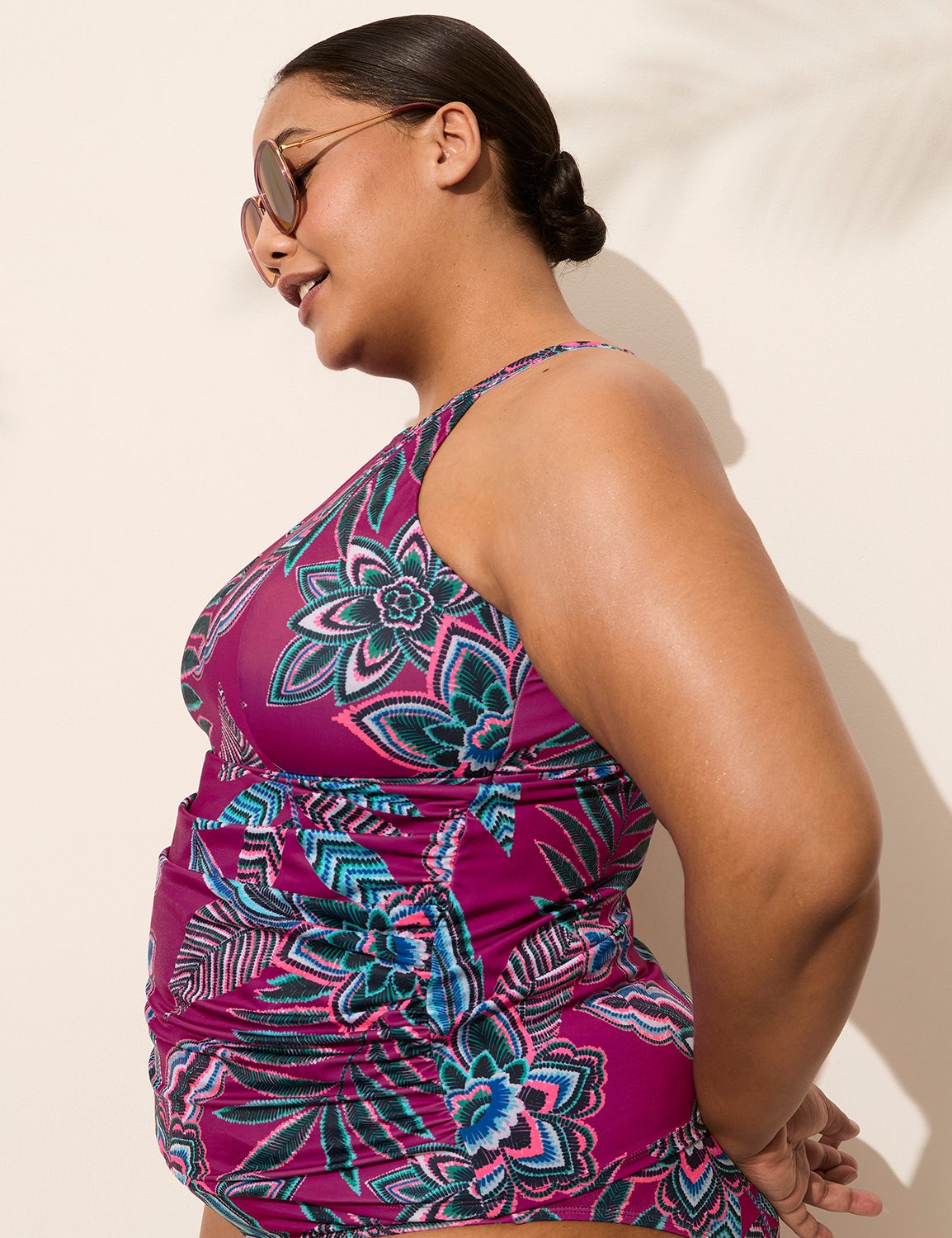 High Neck Mesh Cutout NW Shirred Ta Product Image 3