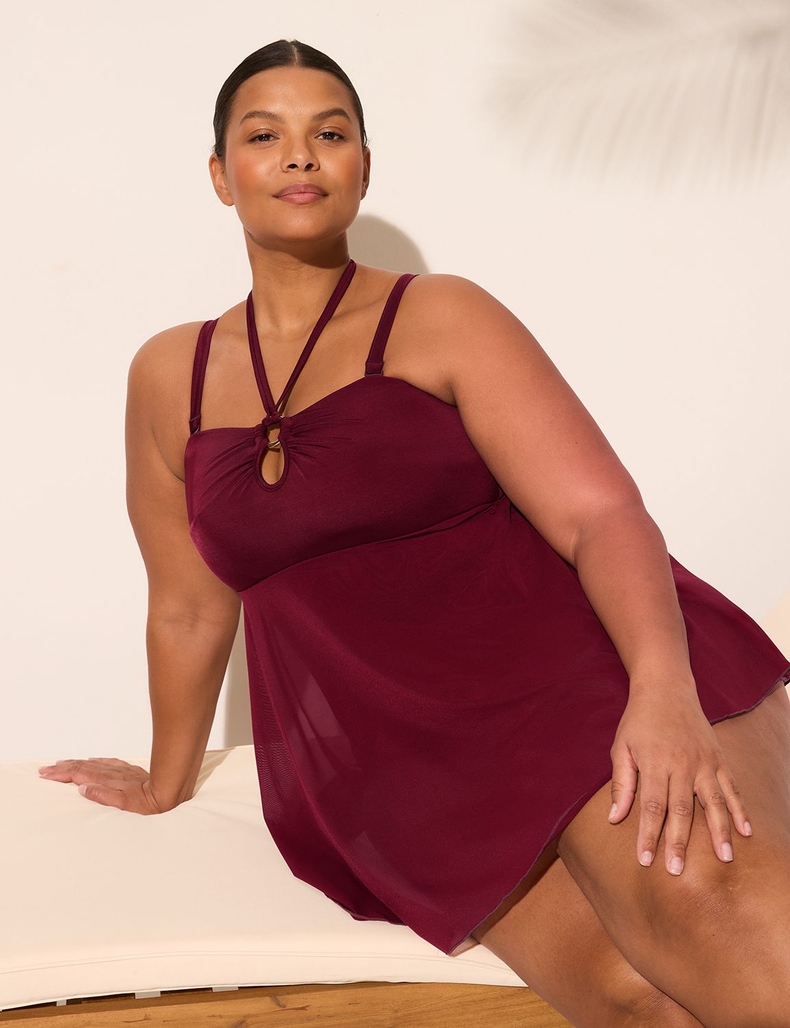 No-Wire Versatile-Strap Halter-Neck Swim Dress