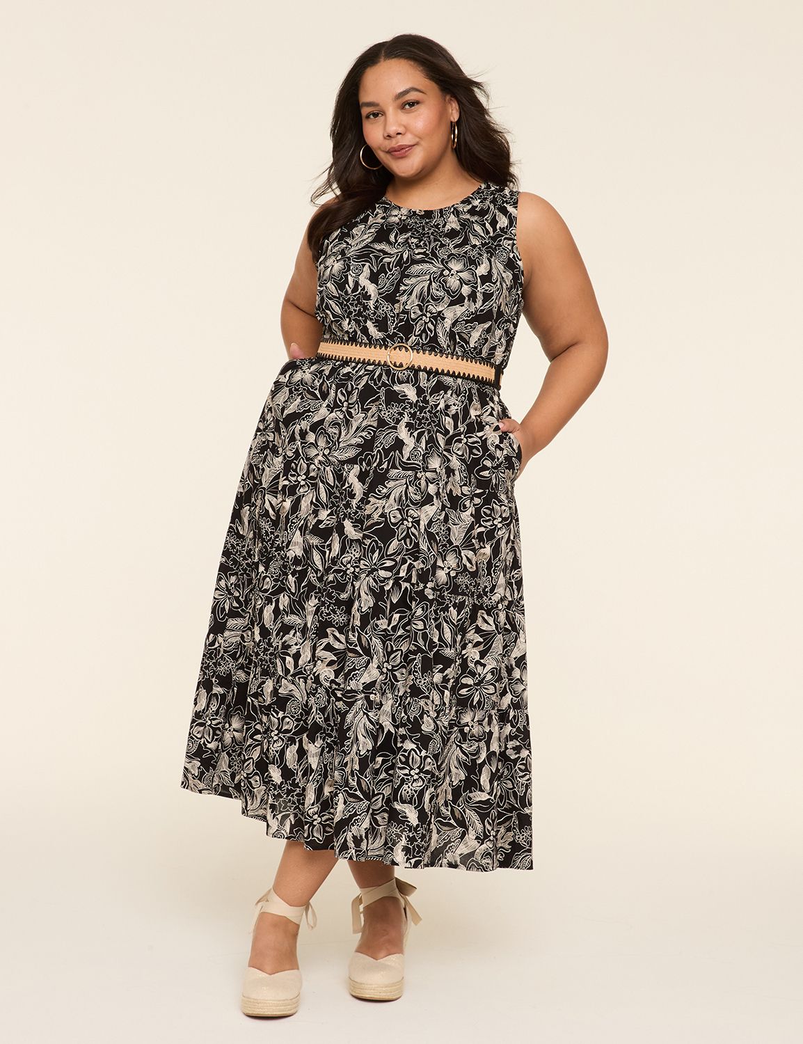 Shirred Scoop-Neck Tiered Maxi Dress