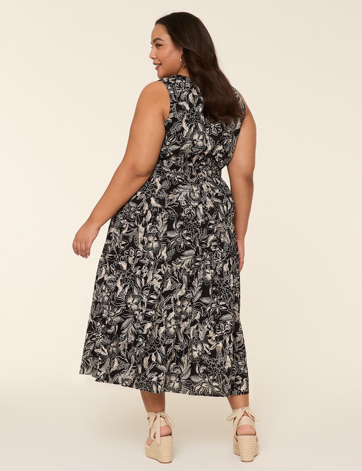 Shirred Scoop-Neck Tiered Maxi Dress