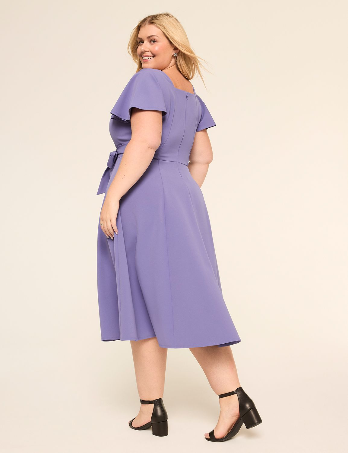 Lena Square-Neck Level-Hem Midi Dress