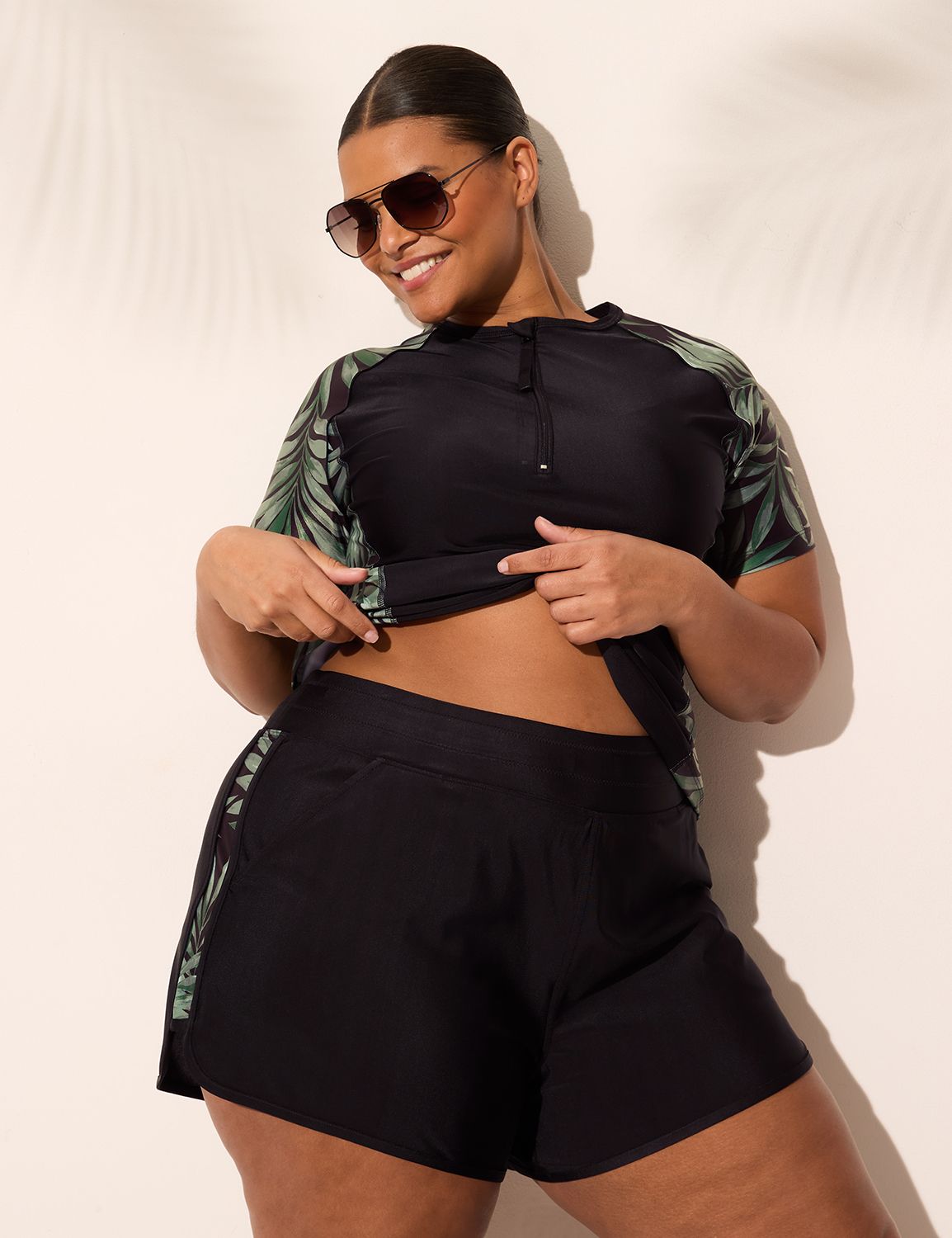 Short Sleeve 1/4 Zip Rash Guard 114 | LaneBryant