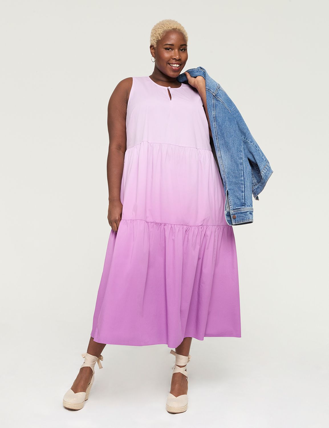 Button-Neck Tiered Maxi Dress