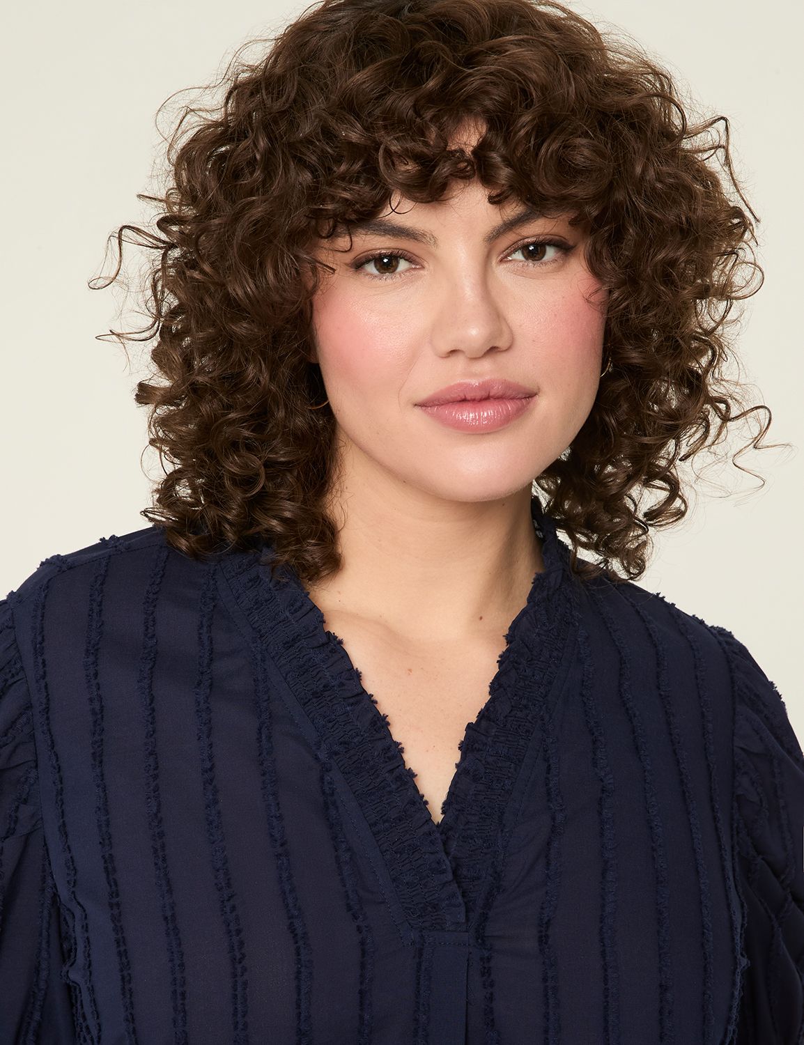 3/4 Ruffle Sleeve Pintuck V-Neck Popover Blouse in Blue - Plus