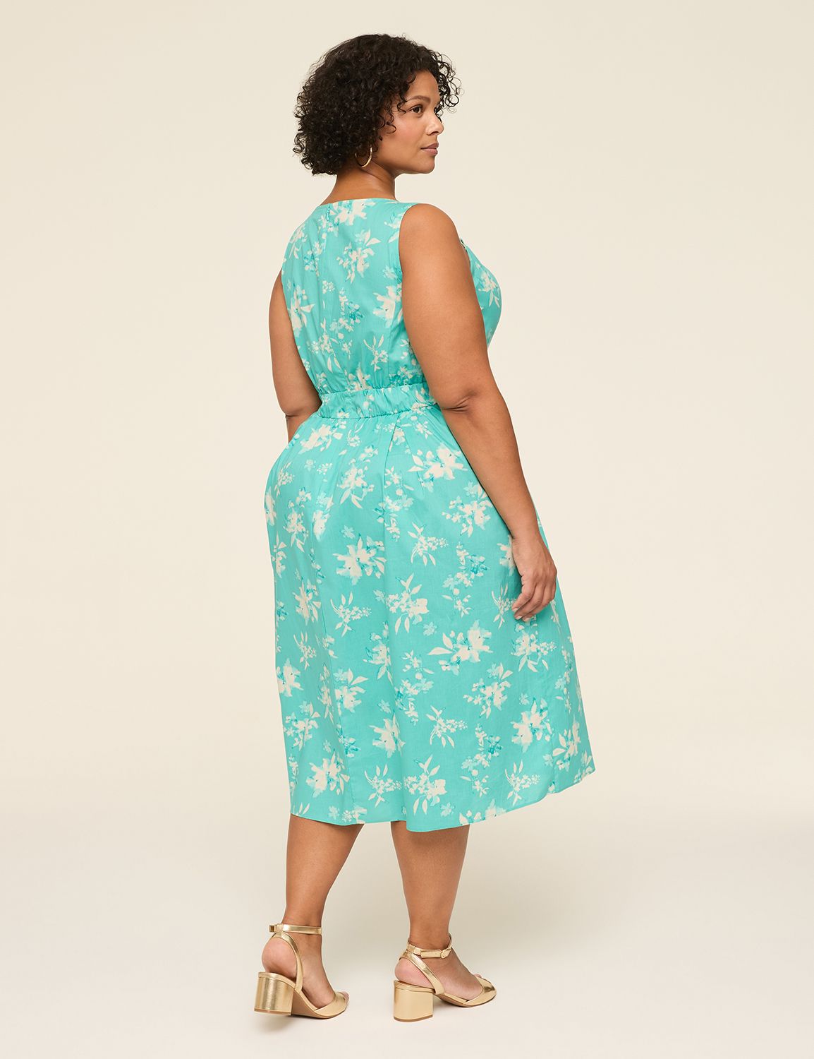 Square-Neck Pleated Midi Dress | LaneBryant