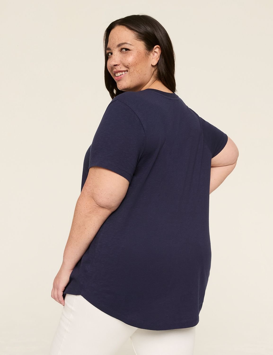 Short-Sleeve V-Neck Seamed Tee