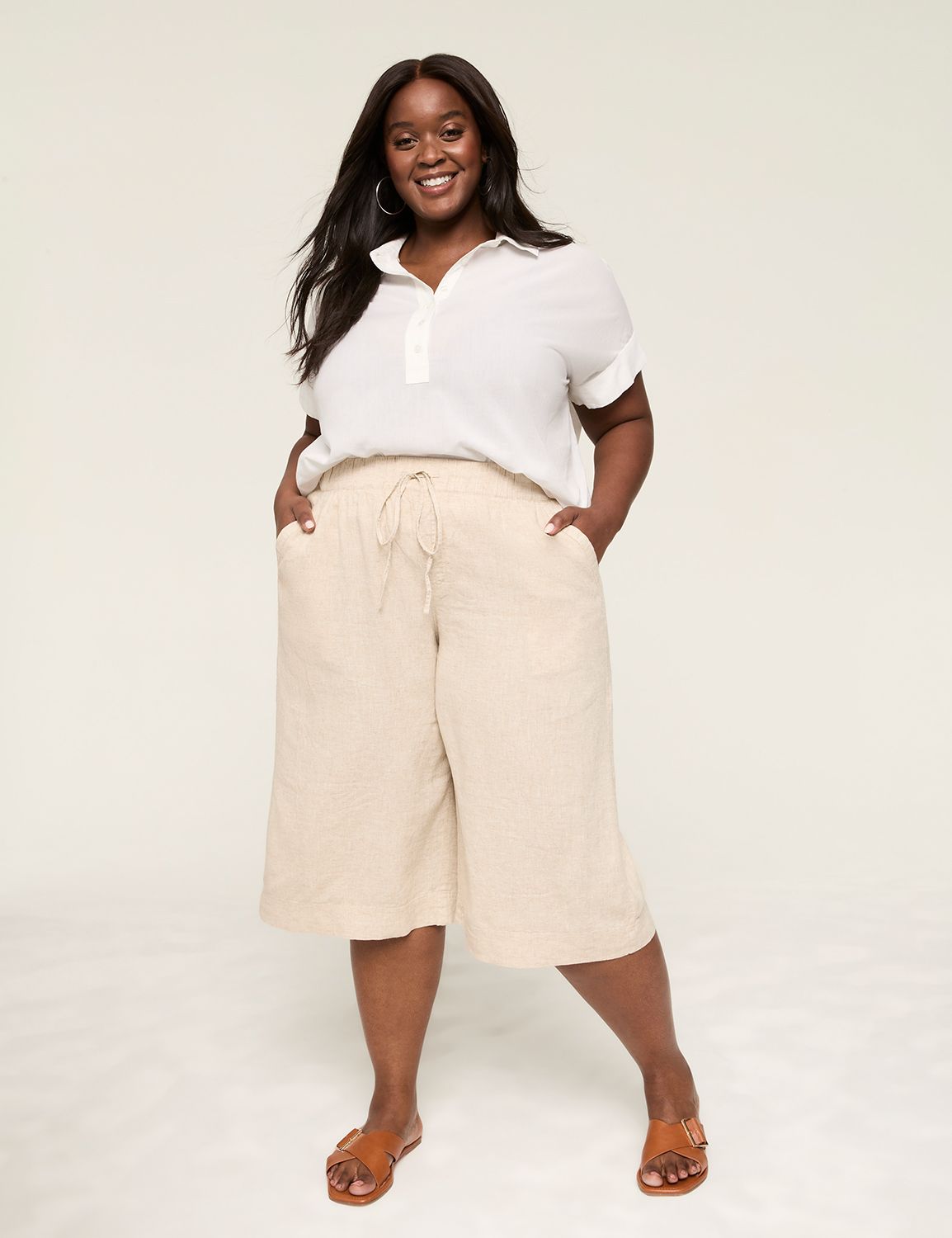 Linen Wide Leg Culotte | LaneBryant