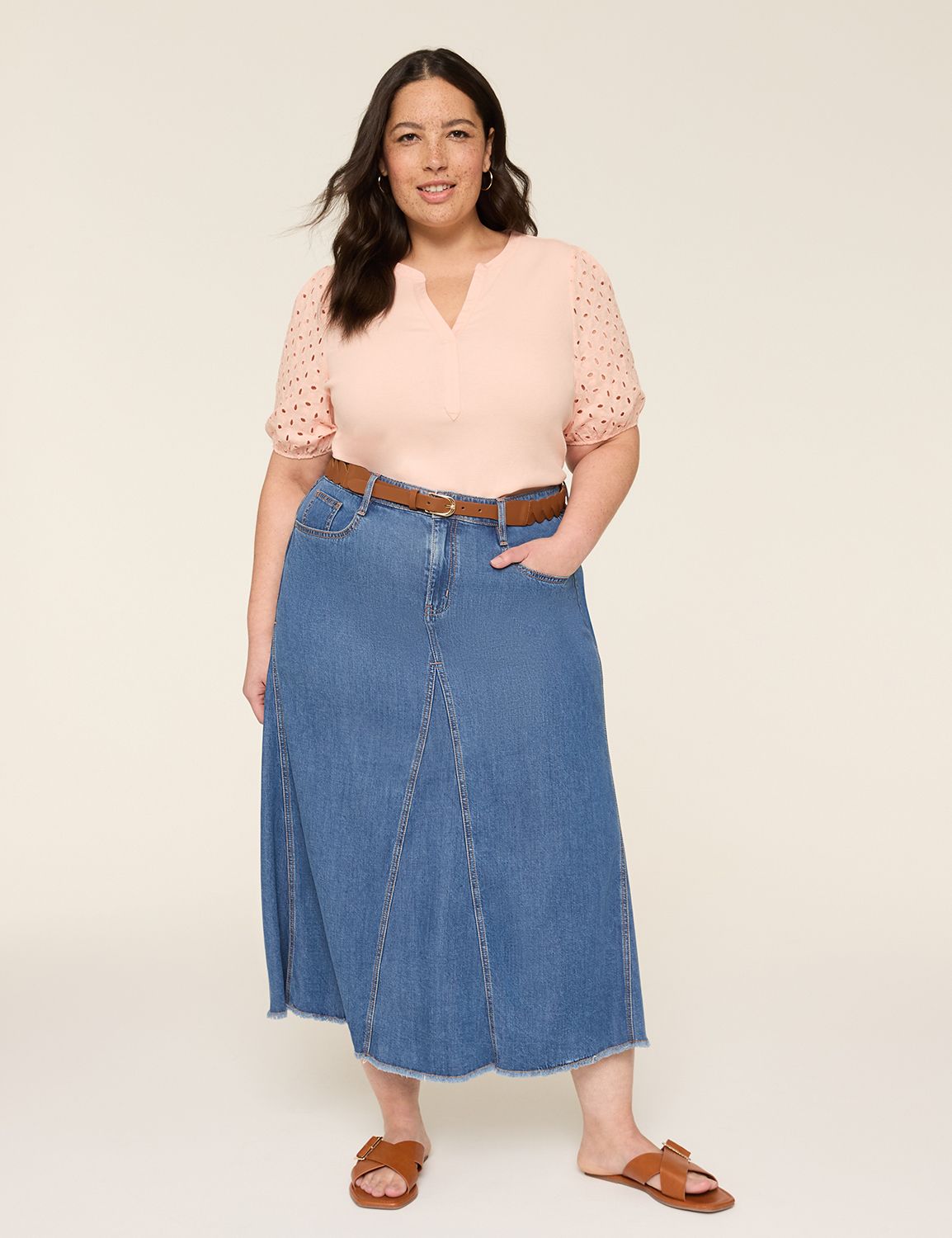 L'Appartement Denim Layered Skirt サイズ34 Back Slit Denim Maxi Skirt CD23 - Korean Women's Fashion | LEWKIN