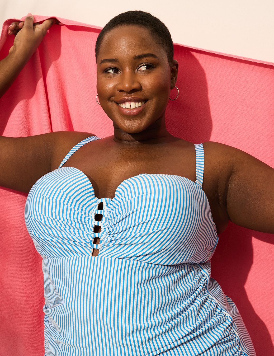 Plus Size | Seersucker Strapless Ladder Front B | LaneBryant