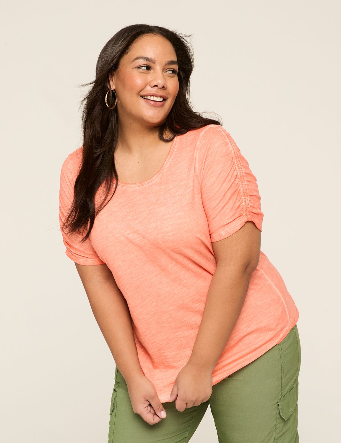 Ruched Elbow-Sleeve Top