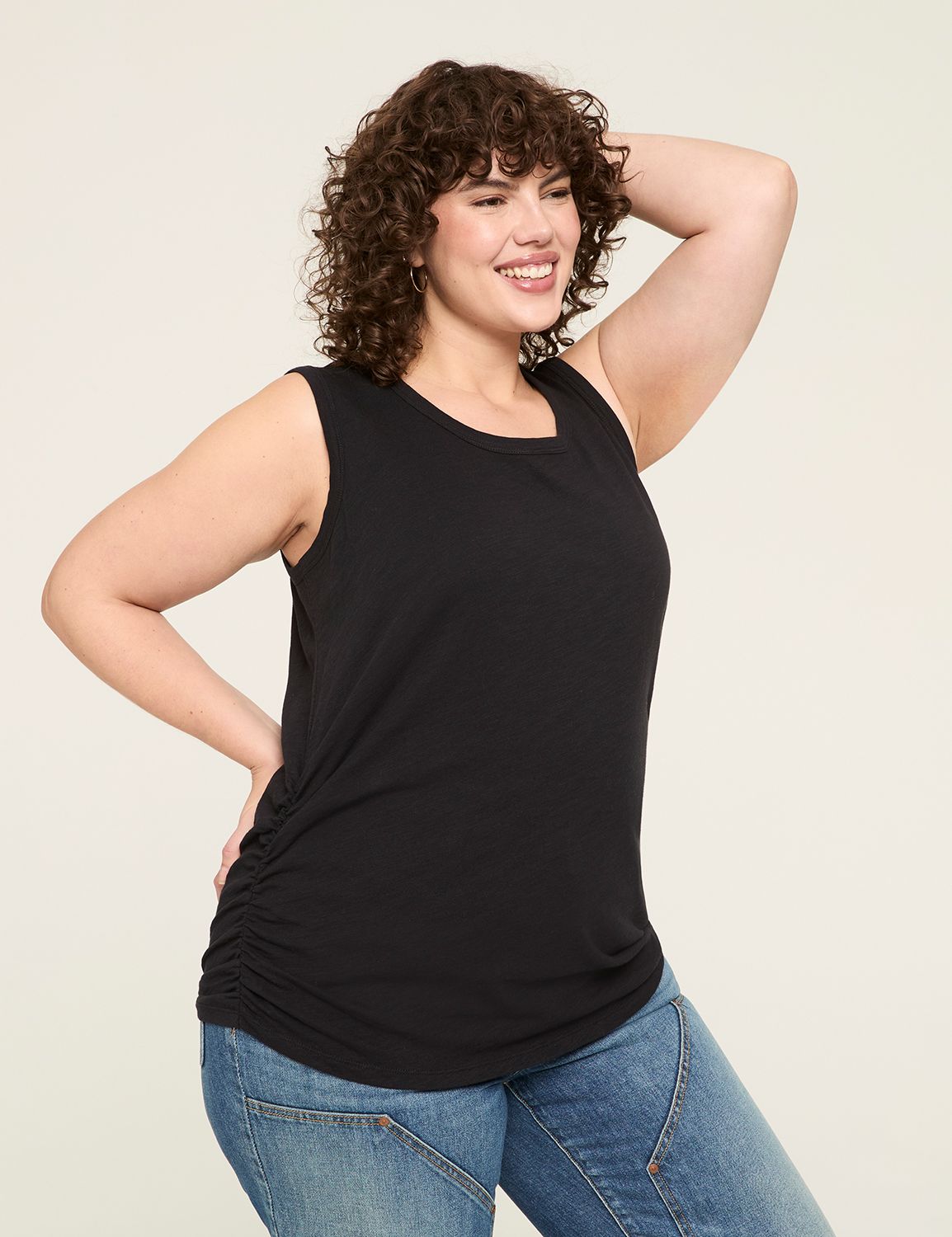 Casual Scoop Neck Side Ruched Tank Product Image 1