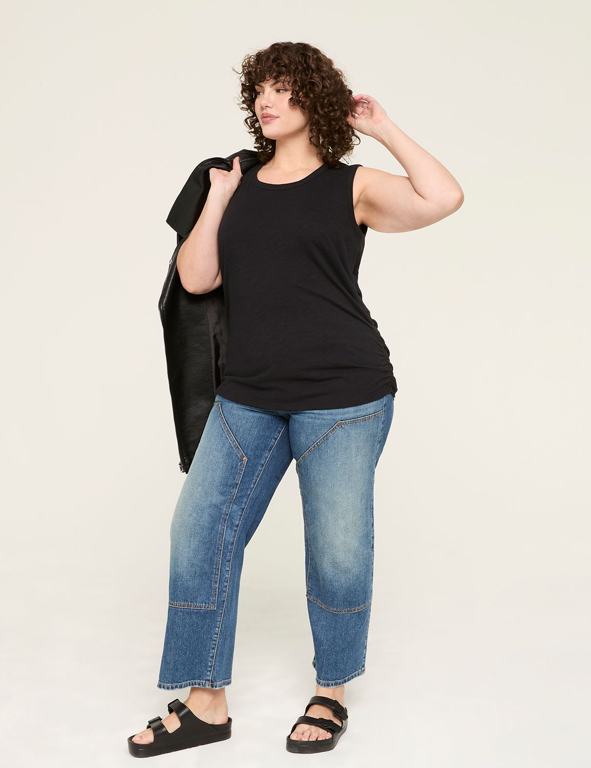 Casual Scoop Neck Side Ruched Tank Product Image 3