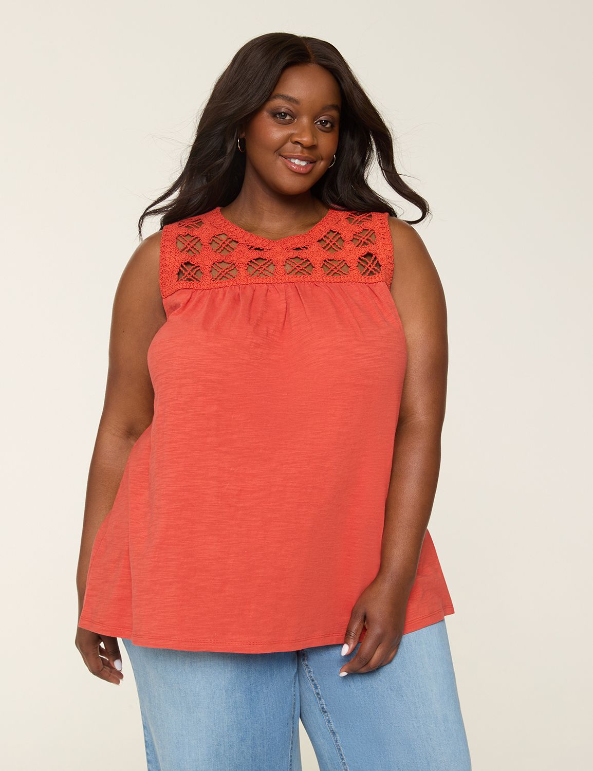 Sleeveless Crochet Yoke Top S 11454 | LaneBryant