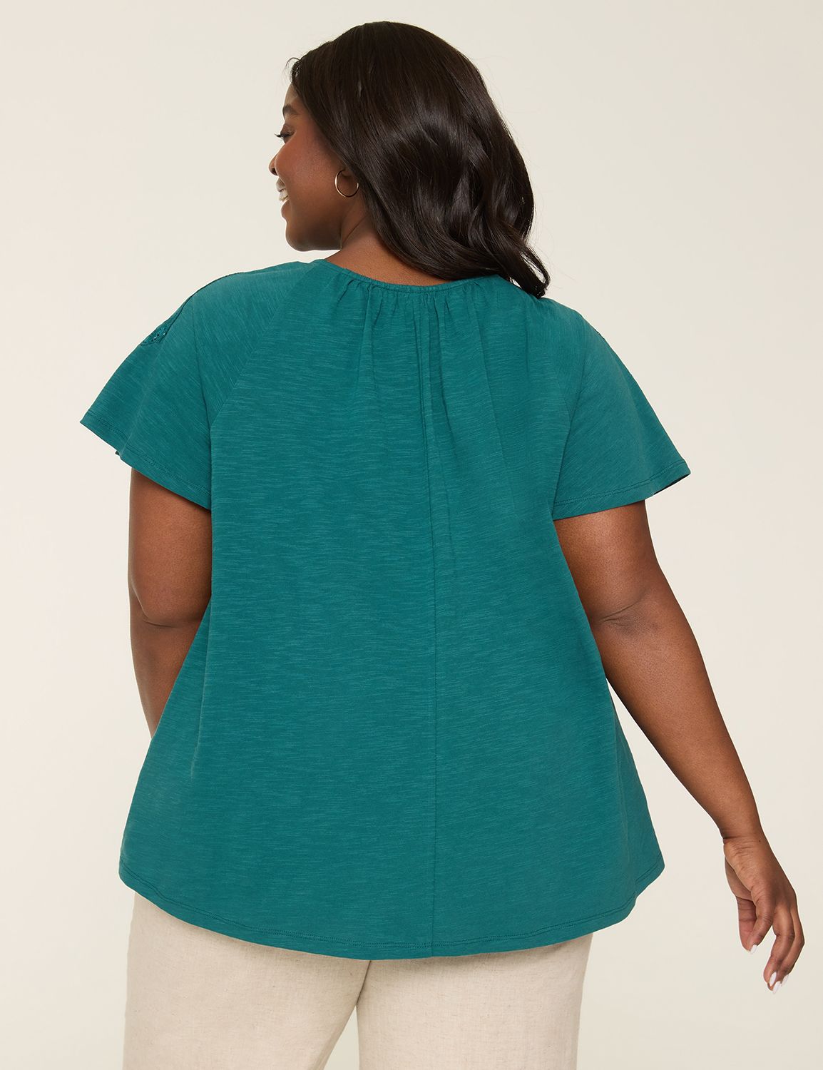 Short Sleeve Boat Neck Crochet Appl Product Image 2