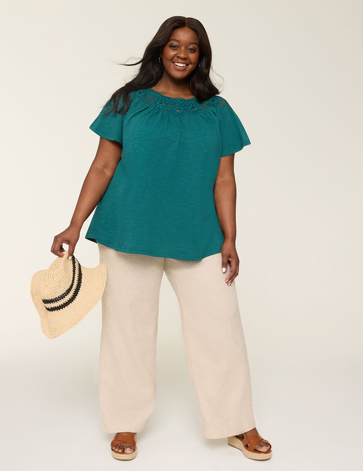 Short Sleeve Boat Neck Crochet Appl Product Image 3