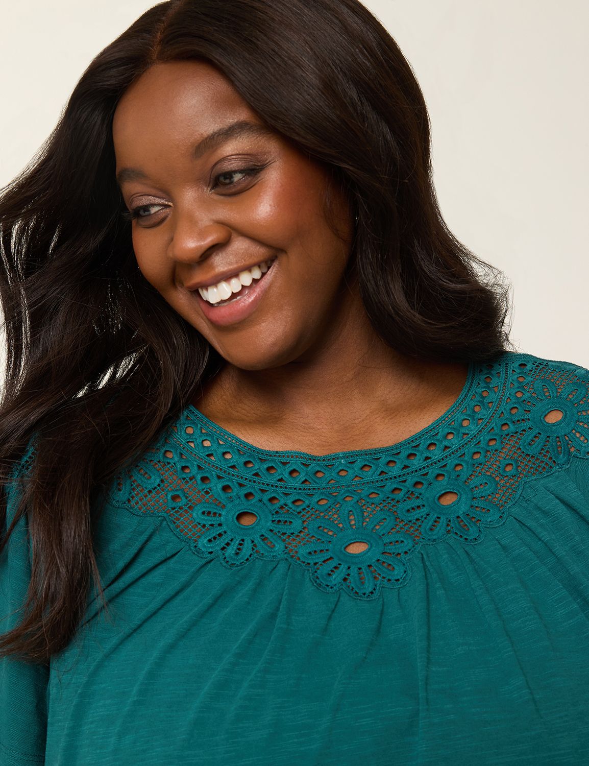 Short Sleeve Boat Neck Crochet Appl Product Image 4