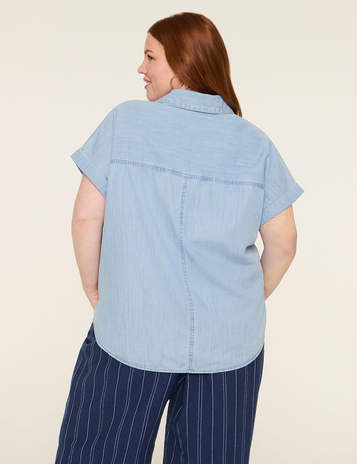Relaxed SS Dolman Placket Front Den Product Image 2