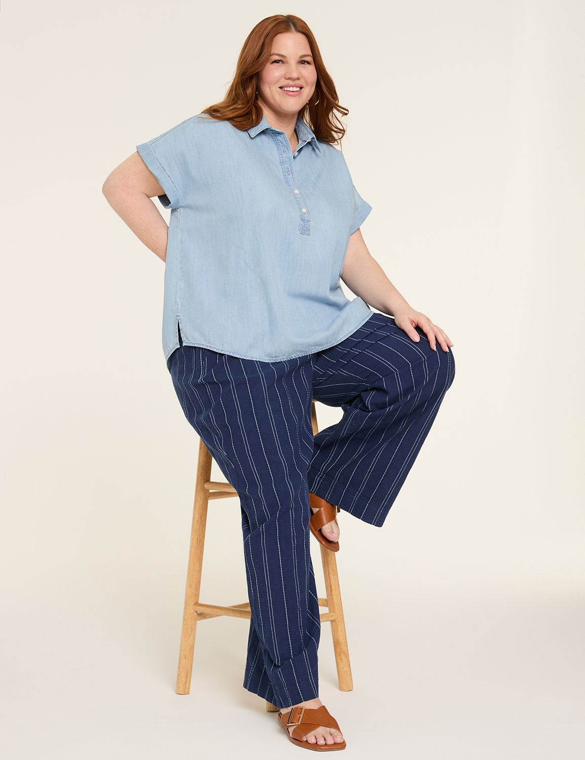 Relaxed SS Dolman Placket Front Den Product Image 3