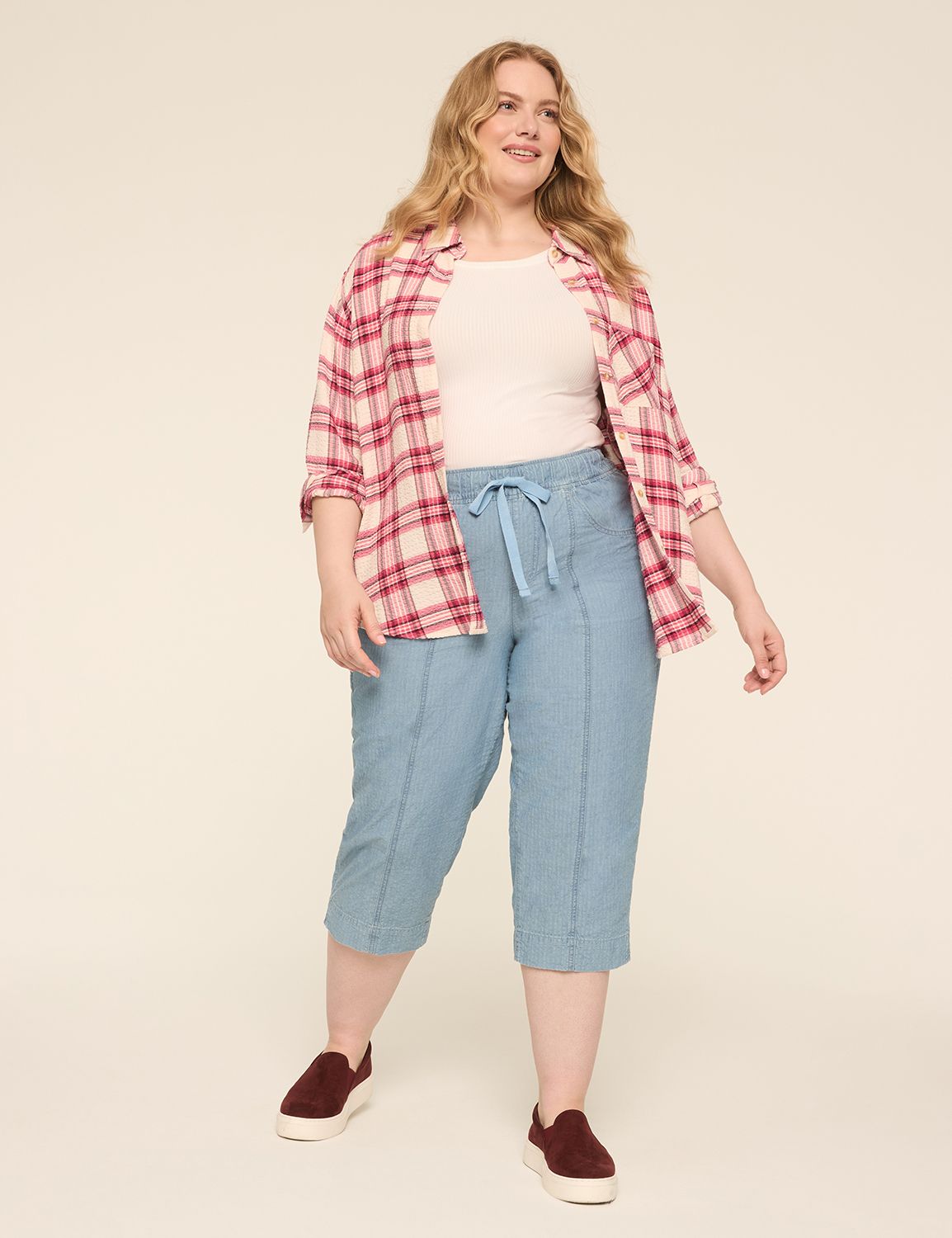 Seersucker Pull-On Crop Pant | LaneBryant