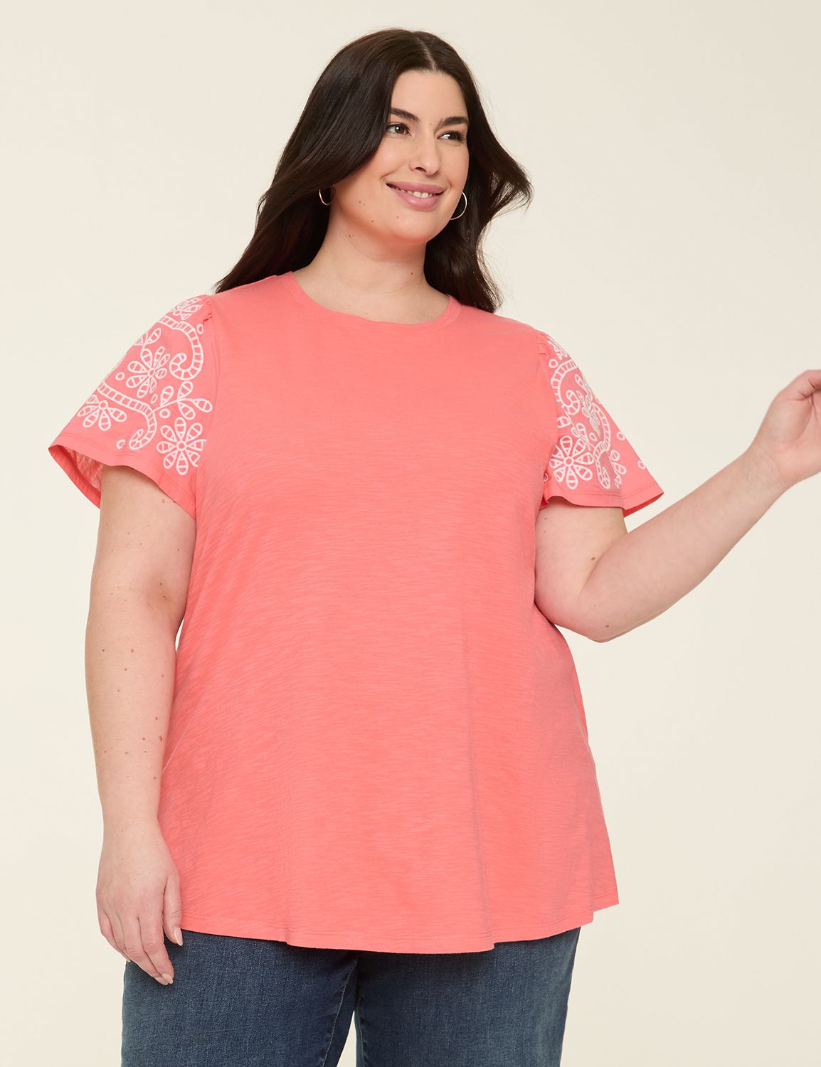 Eyelet-Sleeve Crew-Neck Top