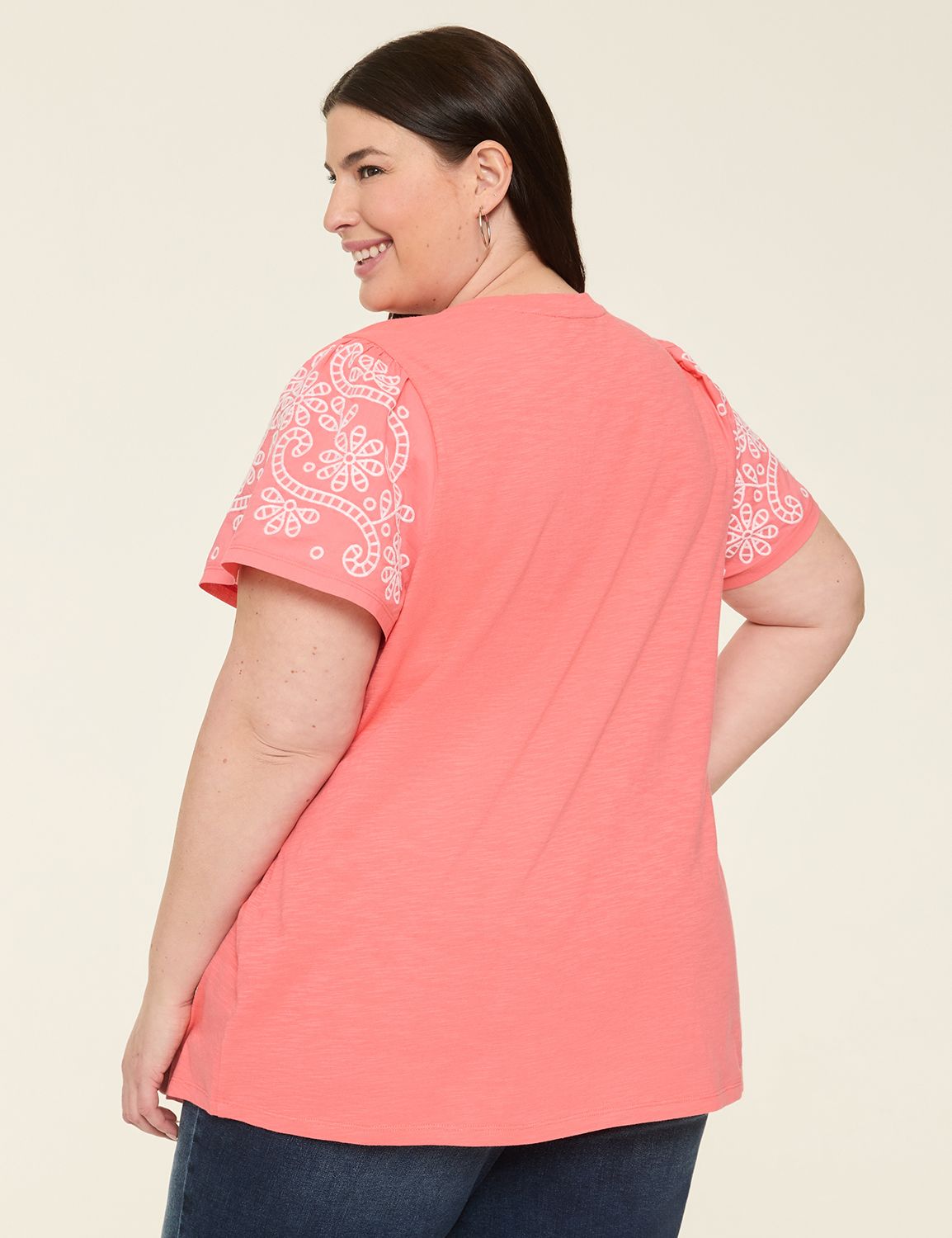 Eyelet-Sleeve Crew-Neck Top