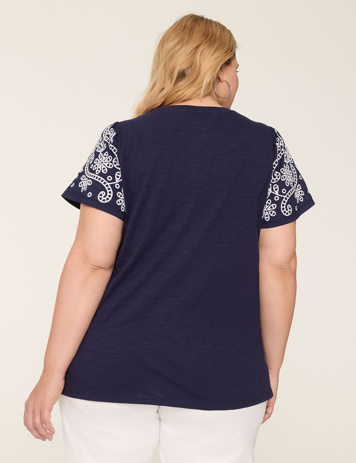 Eyelet Short Sleeve Woven Top