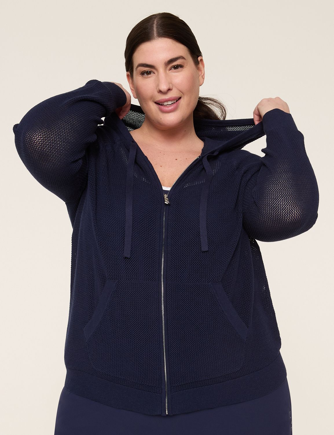LIVI Zip-Front Open-Stitch Sweater Hoodie