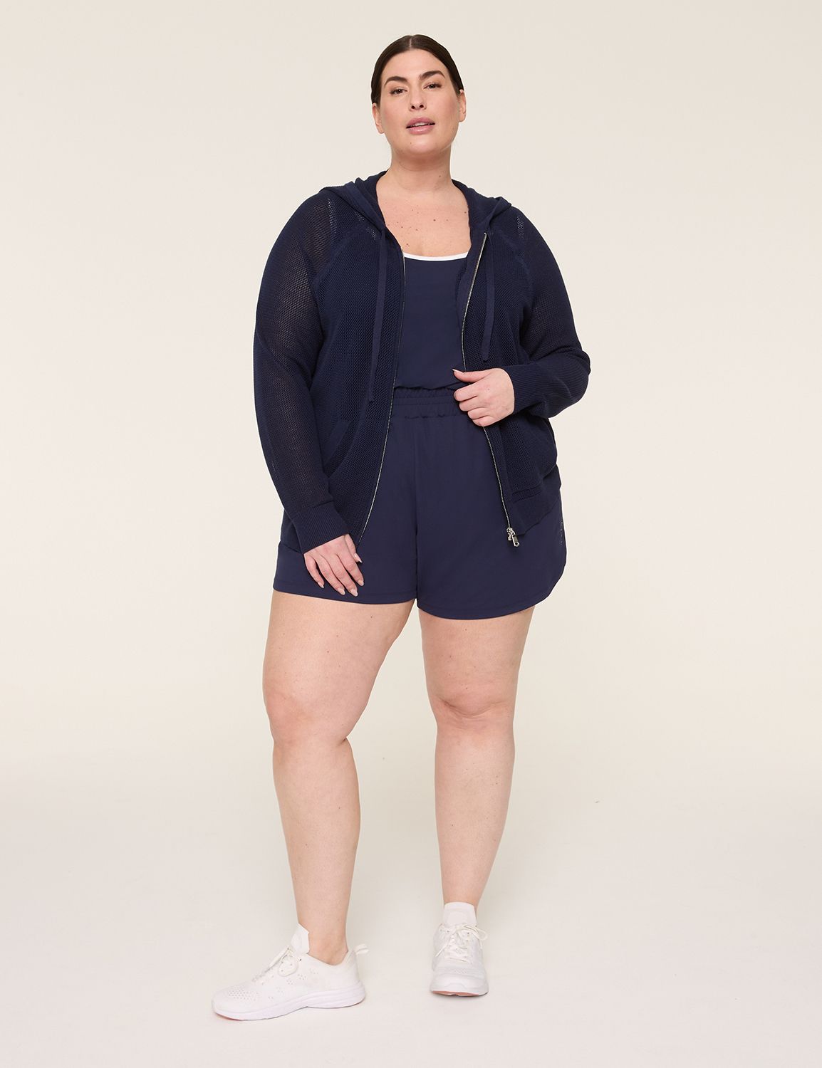 LIVI Zip-Front Open-Stitch Sweater Hoodie | LaneBryant