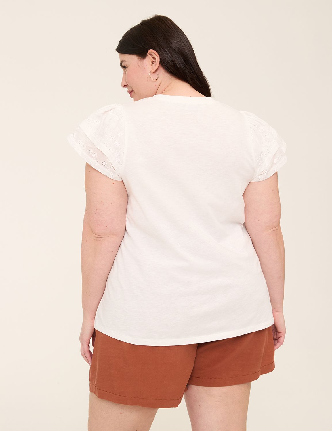 Eyelet-Sleeve V-Neck Top