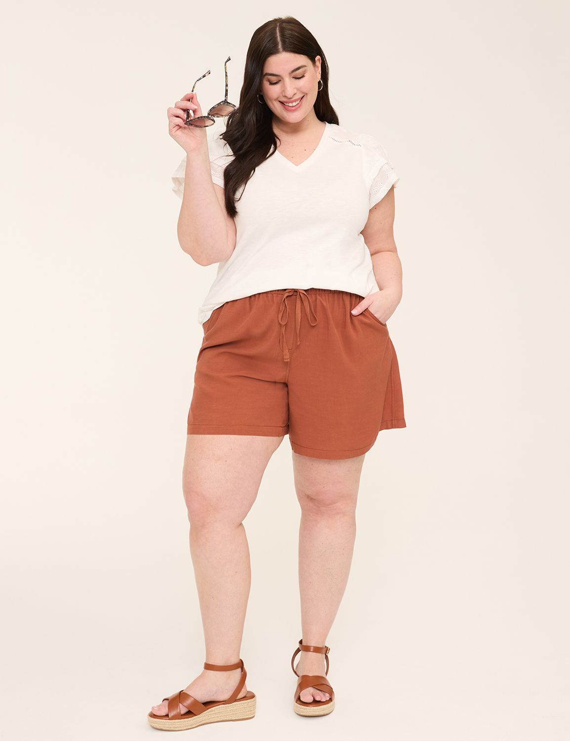 Eyelet Short Sleeve V Neck Top F 11 Product Image 3