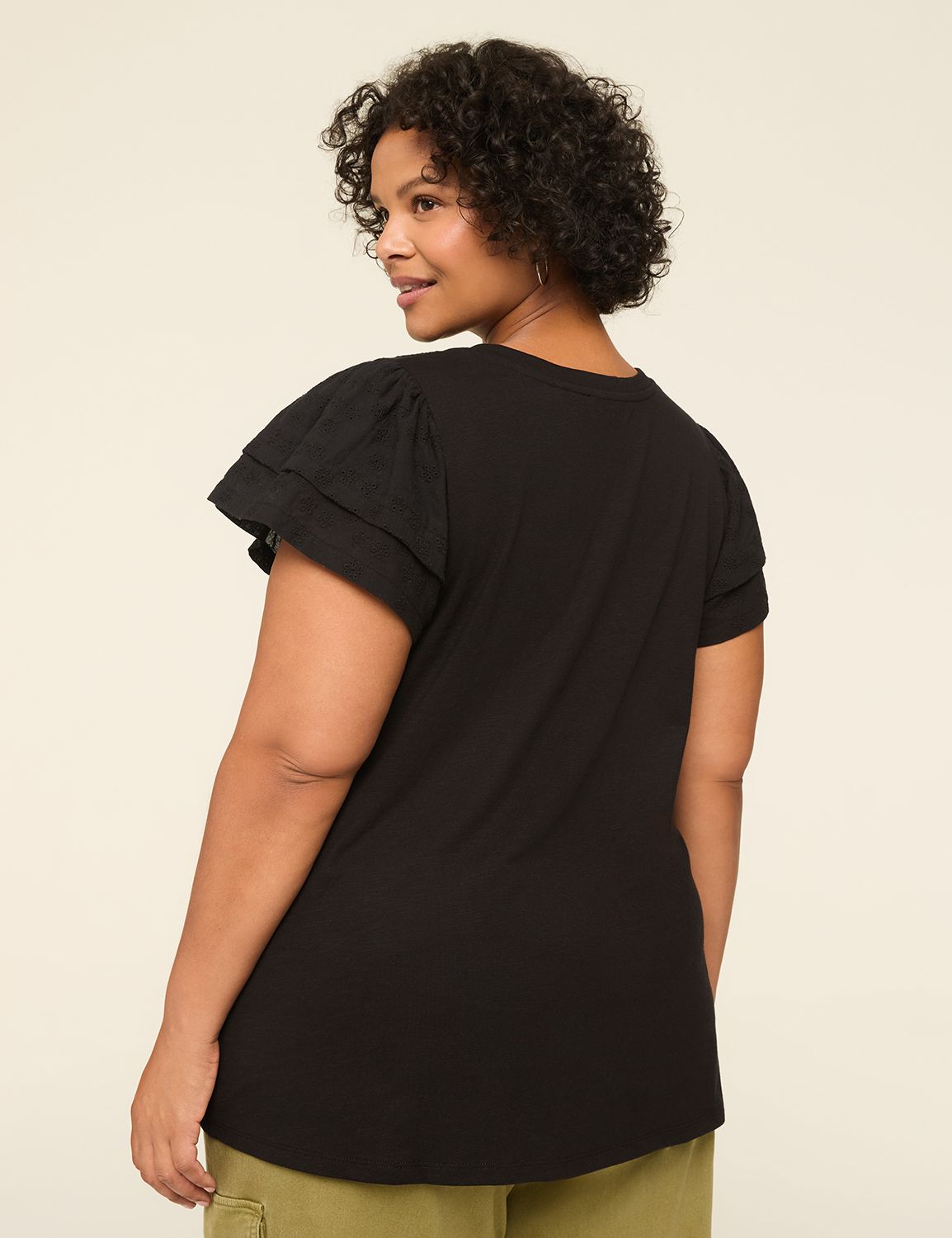 Eyelet V-Neck Long Sleeve Top main image 1