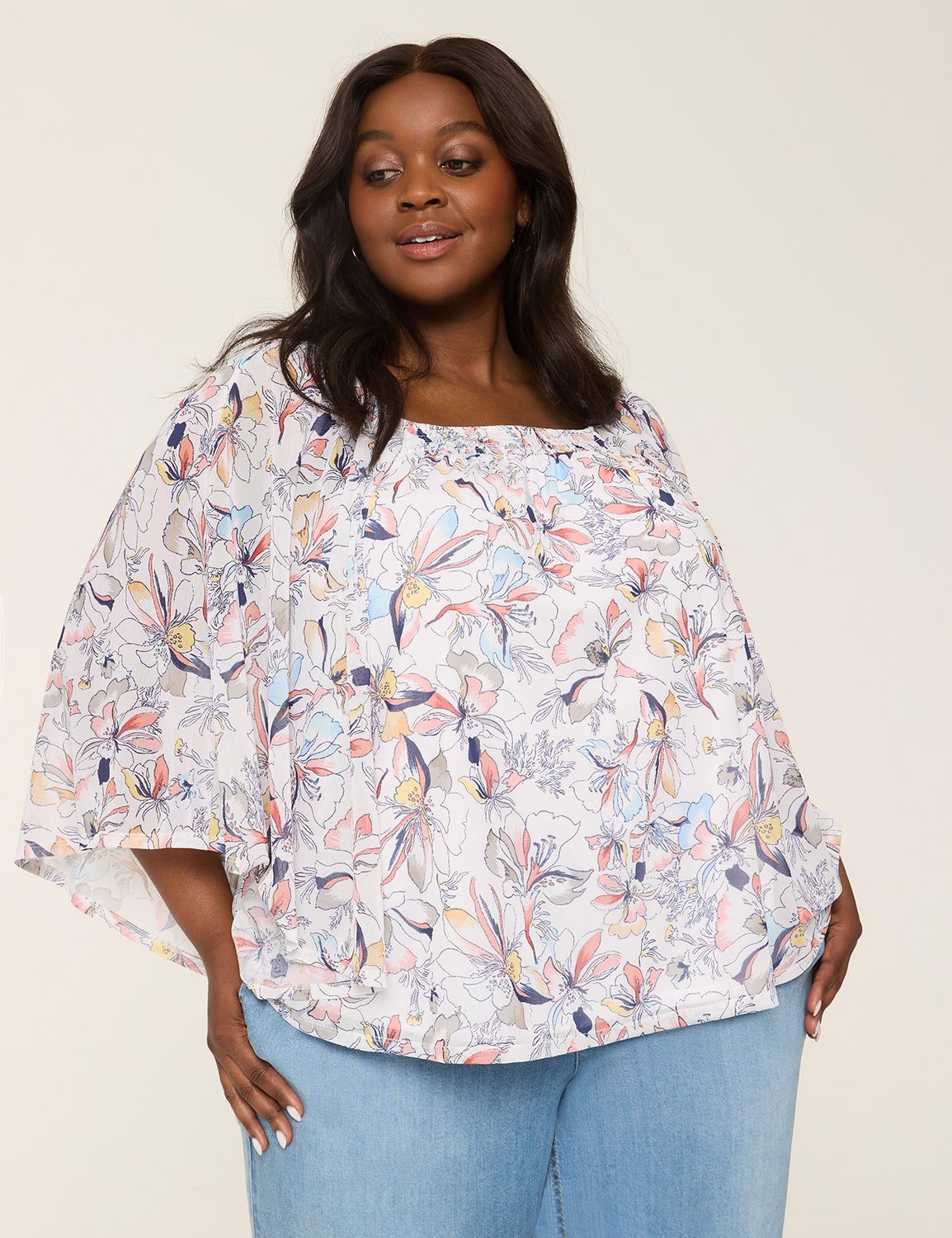 Short Sleeve Smocked Neck Mesh Circ Product Image 1