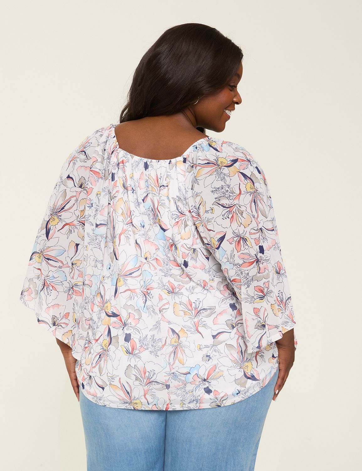 Short Sleeve Smocked Neck Mesh Circ Product Image 2