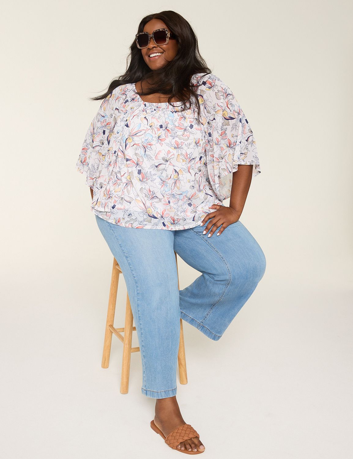Short Sleeve Smocked Neck Mesh Circ Product Image 3