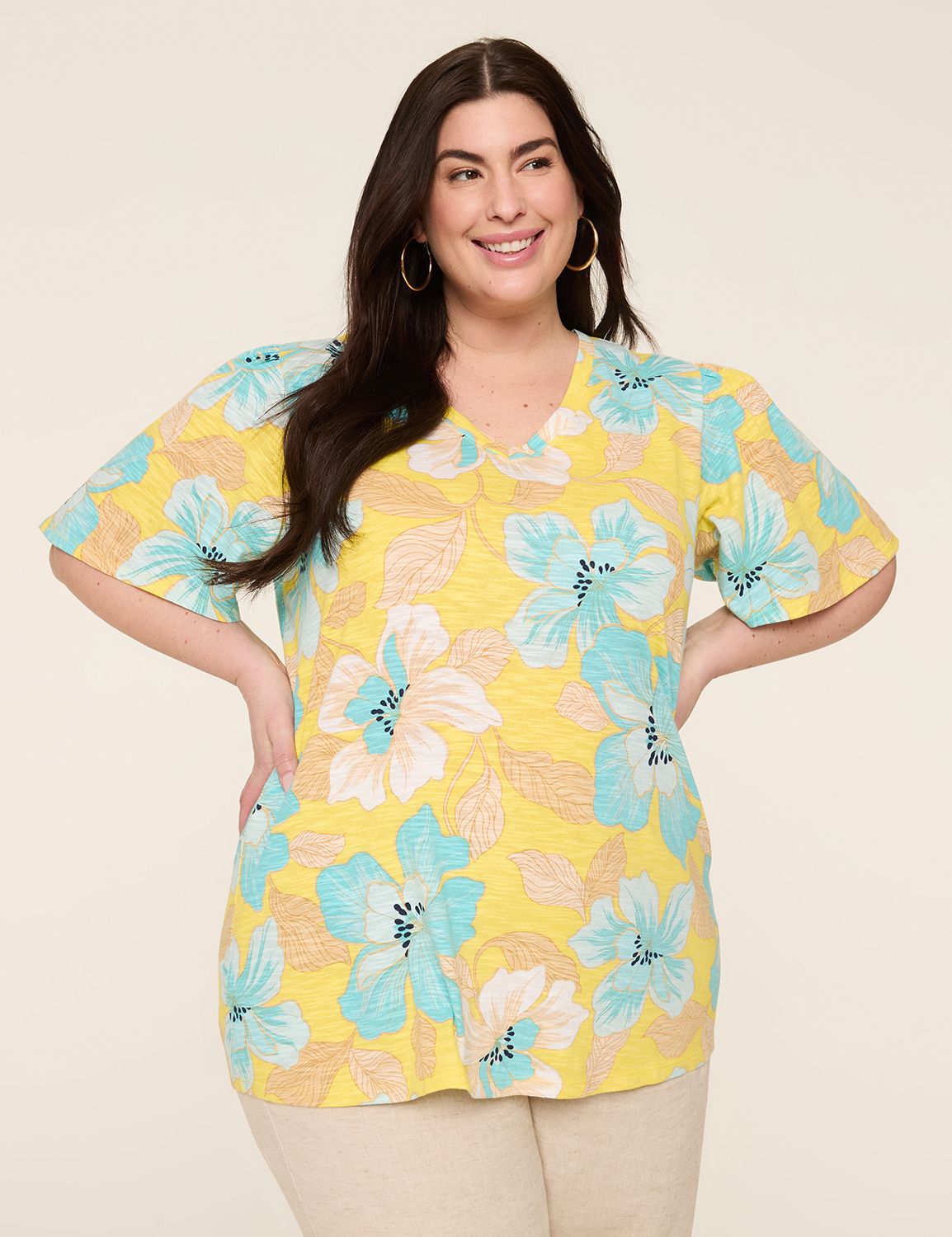 Casual Flutter Sleeve V Neck Top S Product Image 1