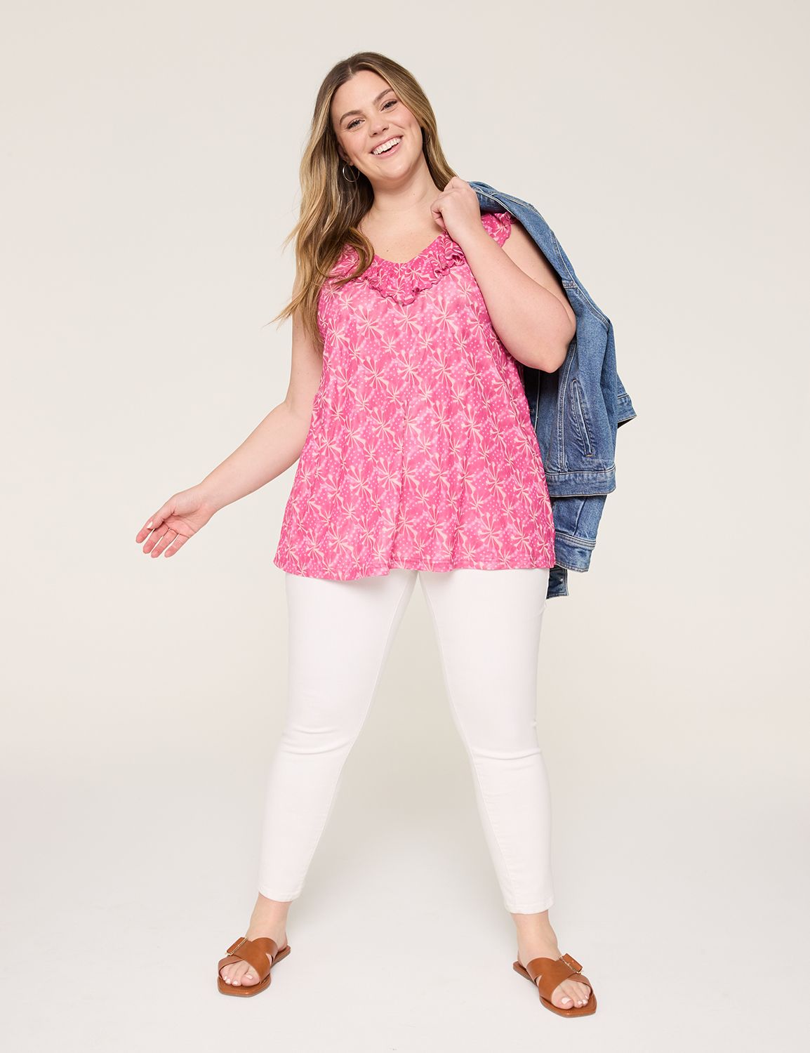 Mesh Ruffle Sleeve & Round Neck Top main image 1