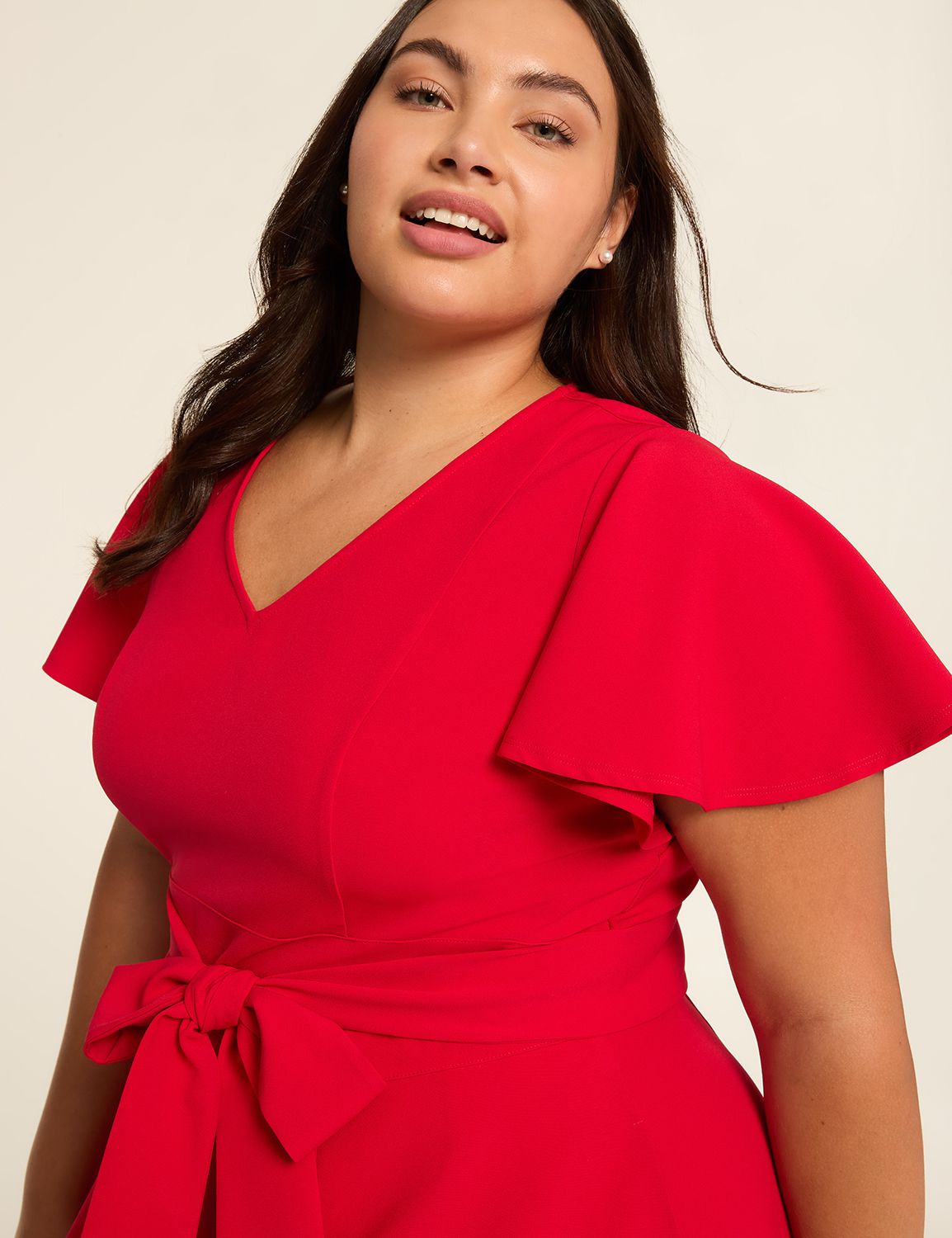 lane bryant red cocktail dress Plus Size Square-Neck Flutter Sleeve Maxi Dress, in Deep Red, 26/28, Women's, Lane Bryant