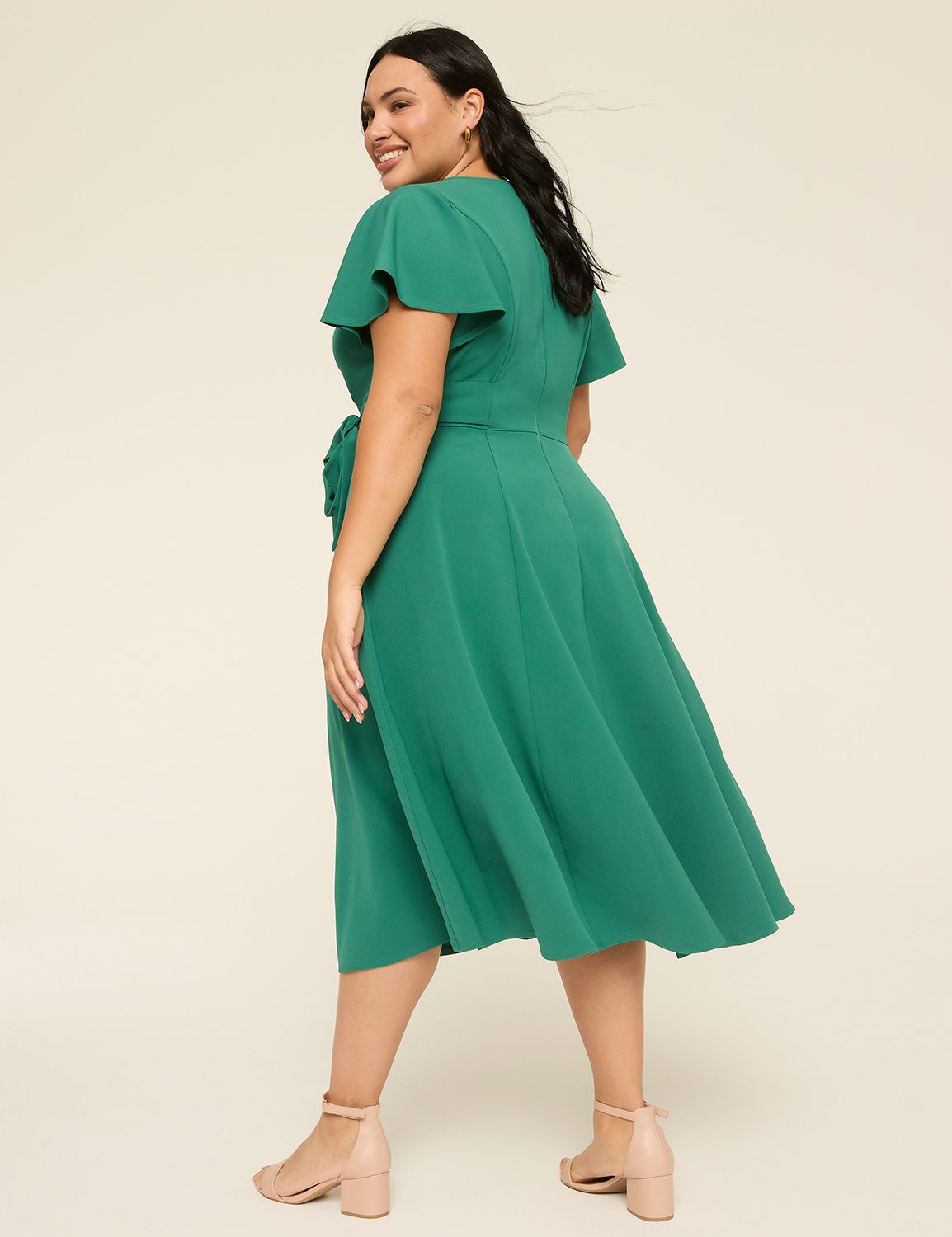 Lena V-Neck Level-Hem Midi Dress