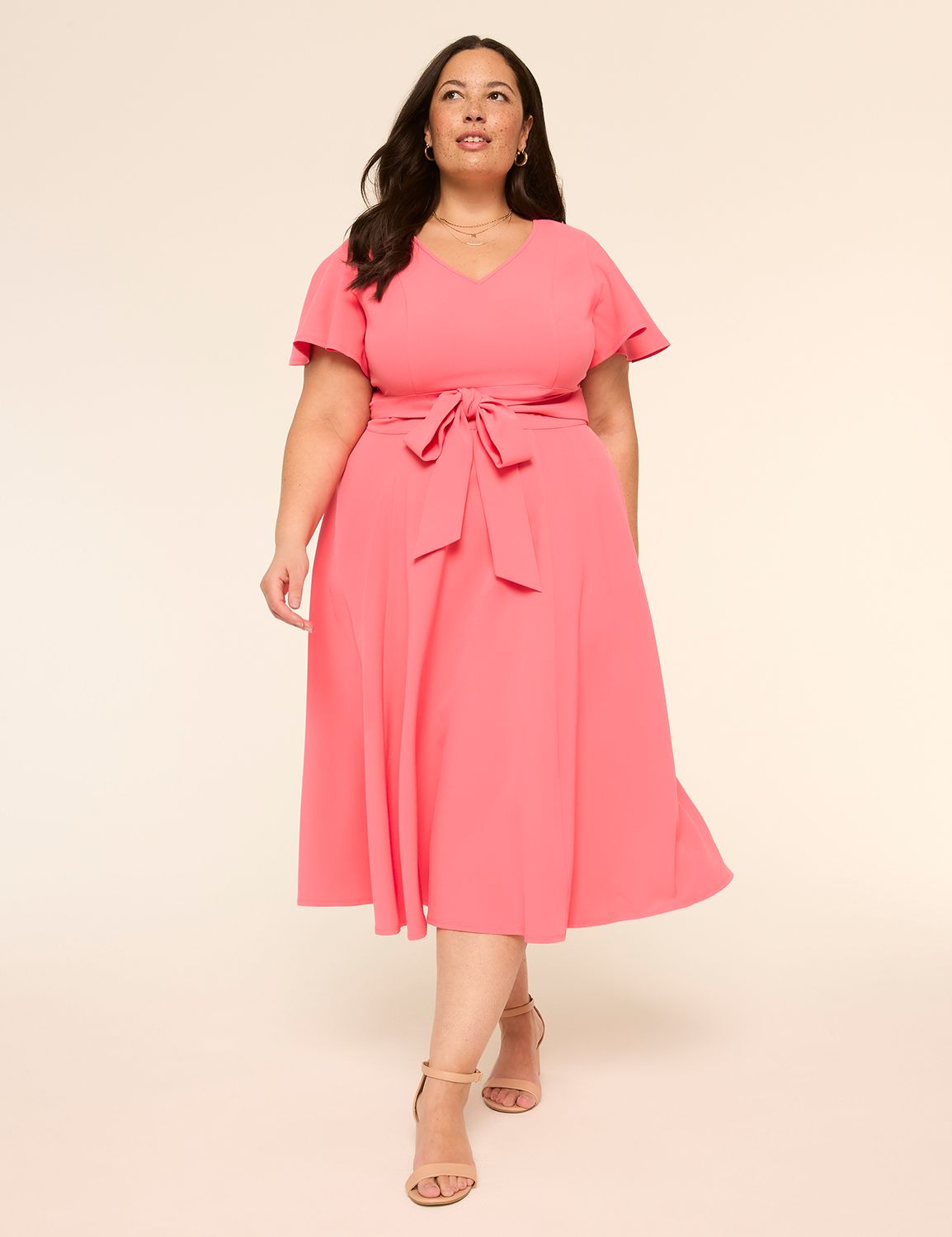 Lena V-Neck Level-Hem Midi Dress
