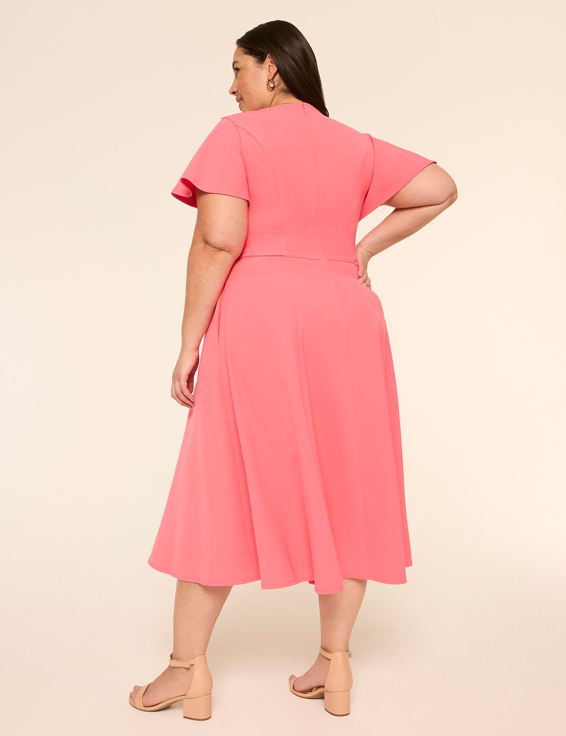 Lena V-Neck Level-Hem Midi Dress