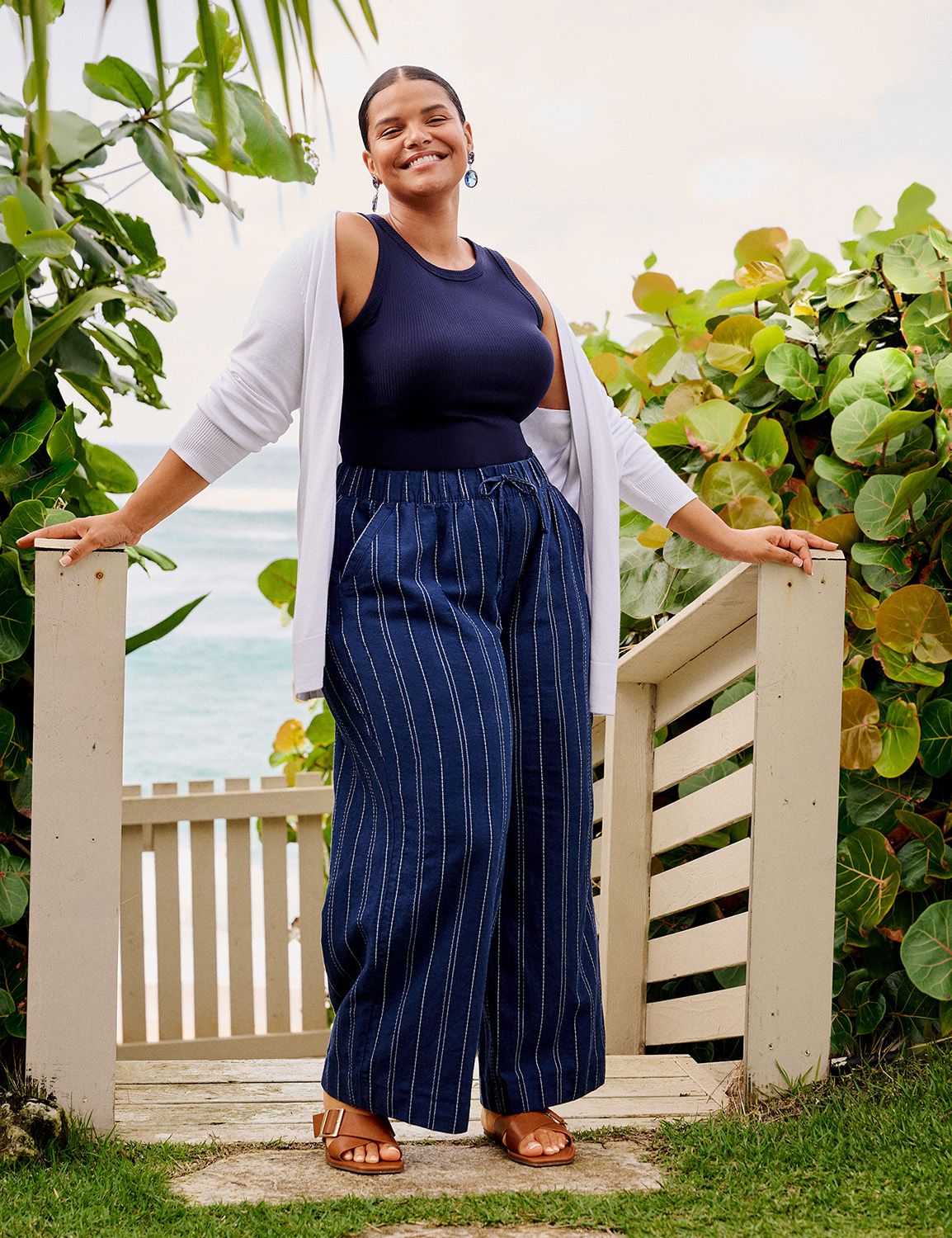 Stripe Linen Wide Leg Pant | LaneBryant