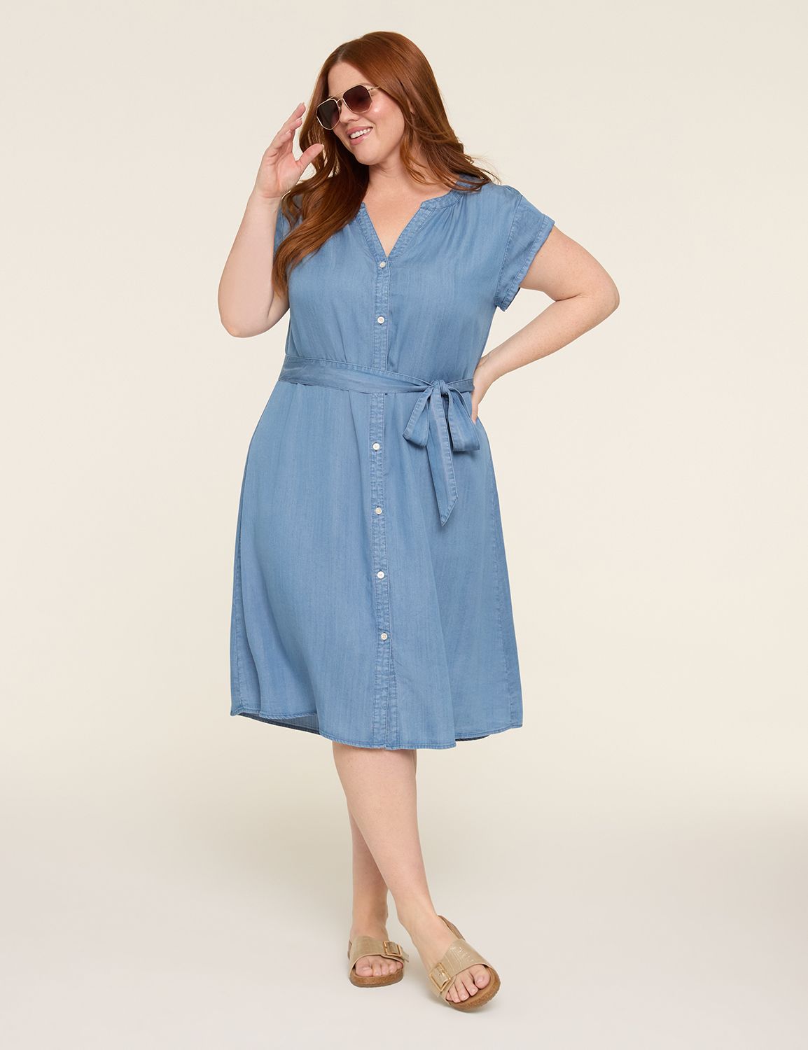 Chambray Button-Front Shirt Dress