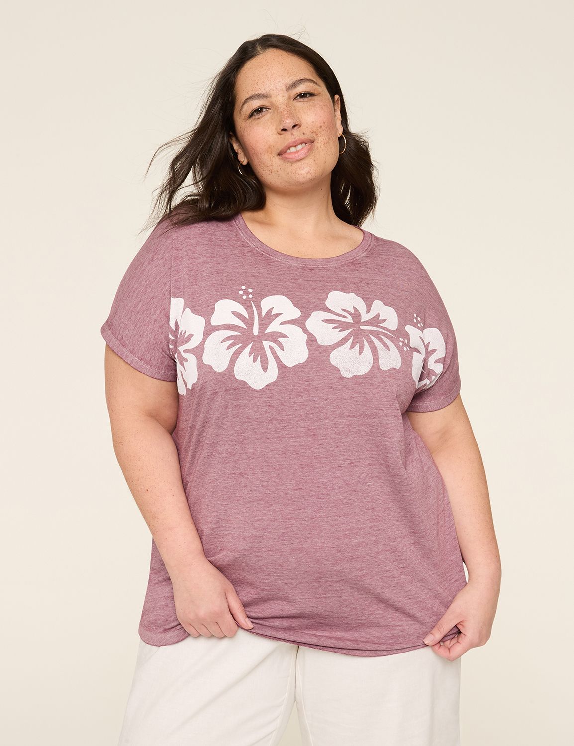 Dolman-Sleeve Tropical Flowers Graphic Tee | LaneBryant