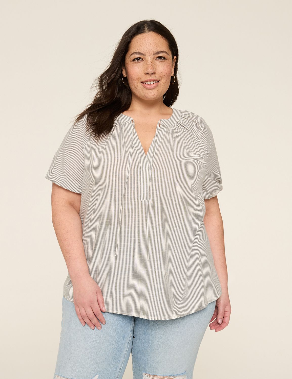 Swing Short Sleeve Notch Neck Blous Product Image 1